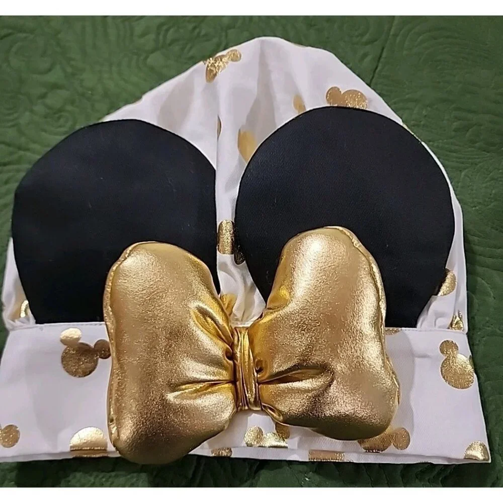 Disney Mickey Mouse Eats Chefs Hat Gold Bow Black Ears‎ Adjustable